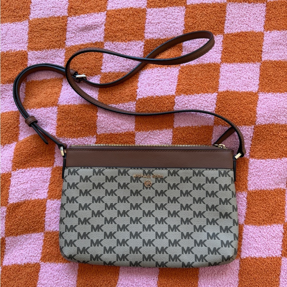 Michael Kors Signature Brown and Tan Crossbody Bag